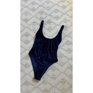 0115. White Fox Navy Blue Velvet‎ One Piece Swimsuit